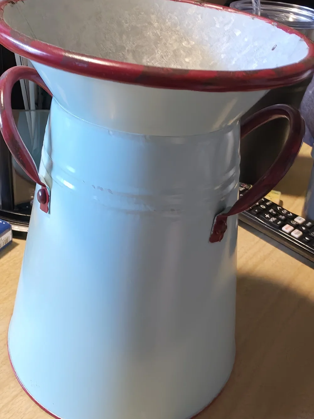 Red Rooster Country DecorativeTin Pitcher - Red & Baby Blue